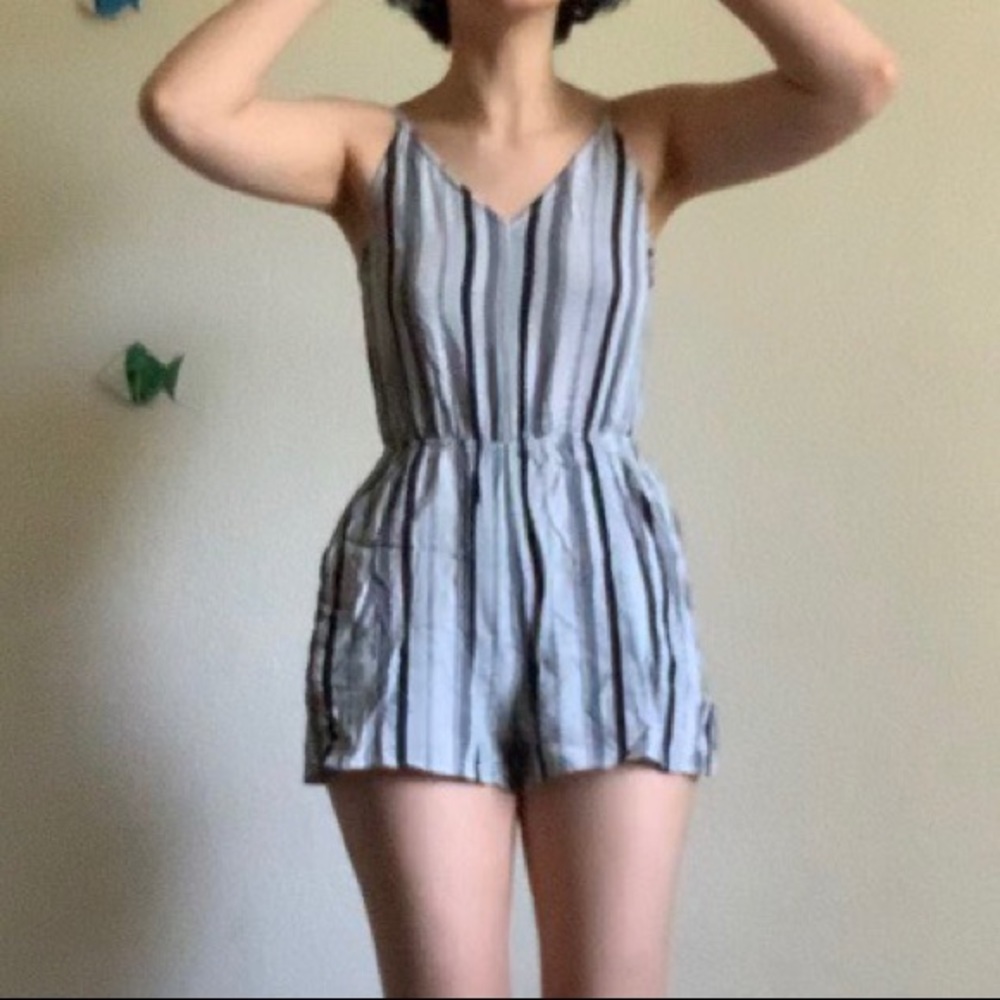 H&M black and white romper with vertical stripes